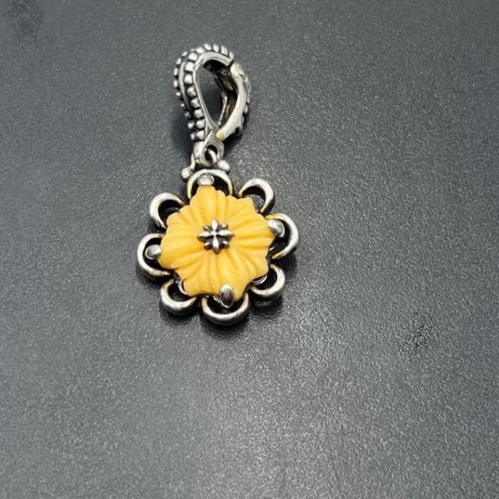 Carolyn Pollack Relios Southwest Sterling Carved Yellow Flower Charm Pendant